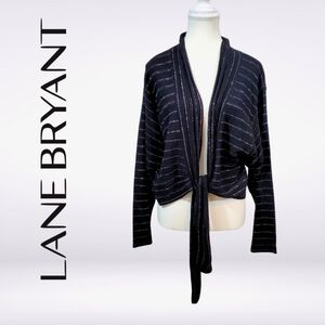 NEW Lane Bryant Black Striped Tie Front Long Sleeve Shrug Crop Top Size 18/20